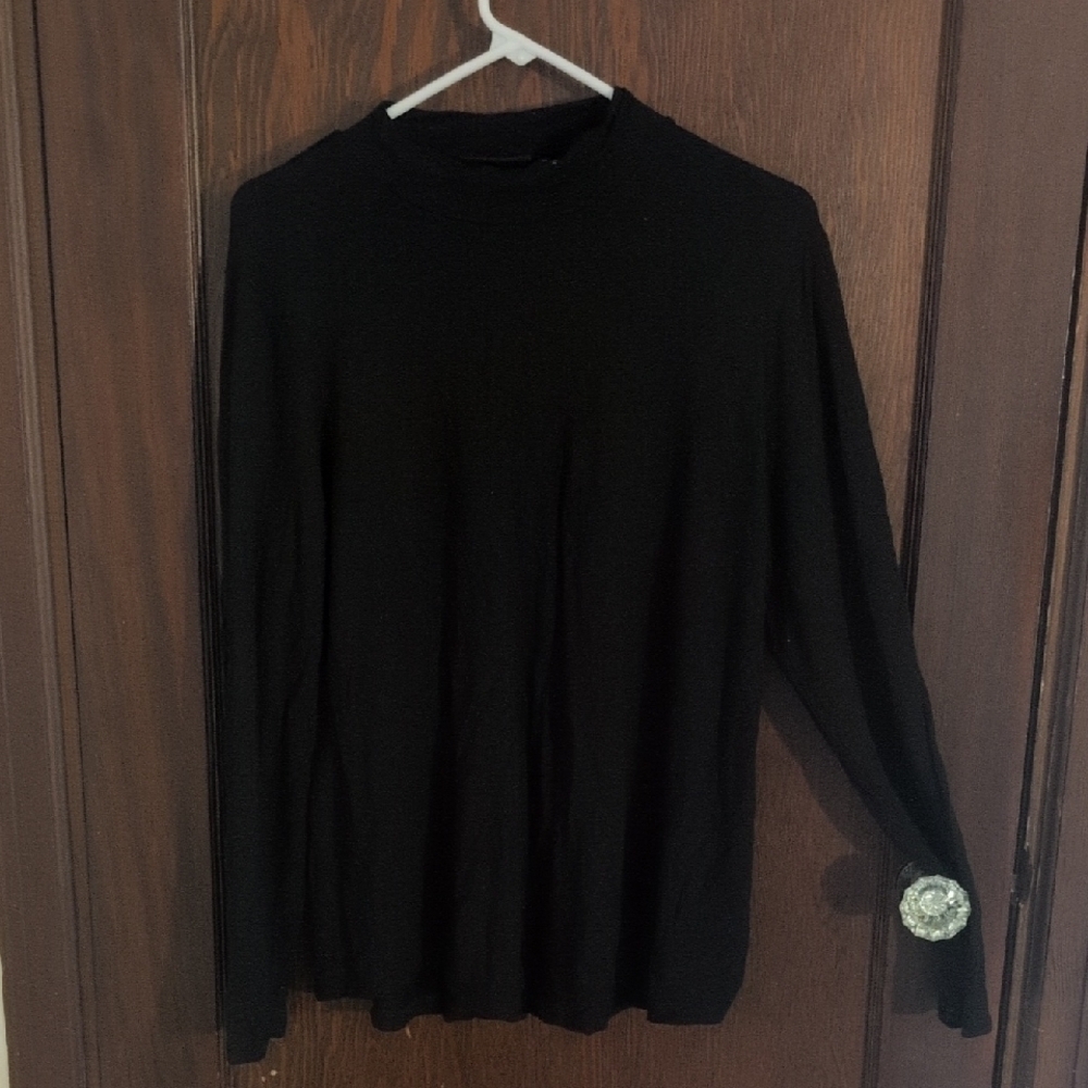 Susan Graver Weekend Classic Black Flowy Stretchy Long Sleeve Top Size Large